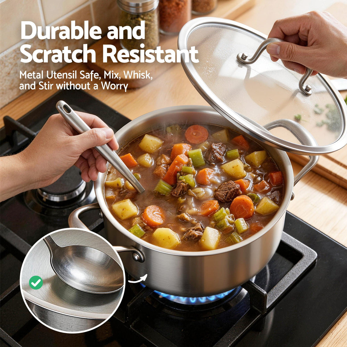 5-Star Chef Appliances > Kitchen Appliances > Kitchen Appliance Accessories 5-Star Chef 4.5L 24cm Stainless Steel Dutch Oven Pot with Lid and Stay-Cool Handle