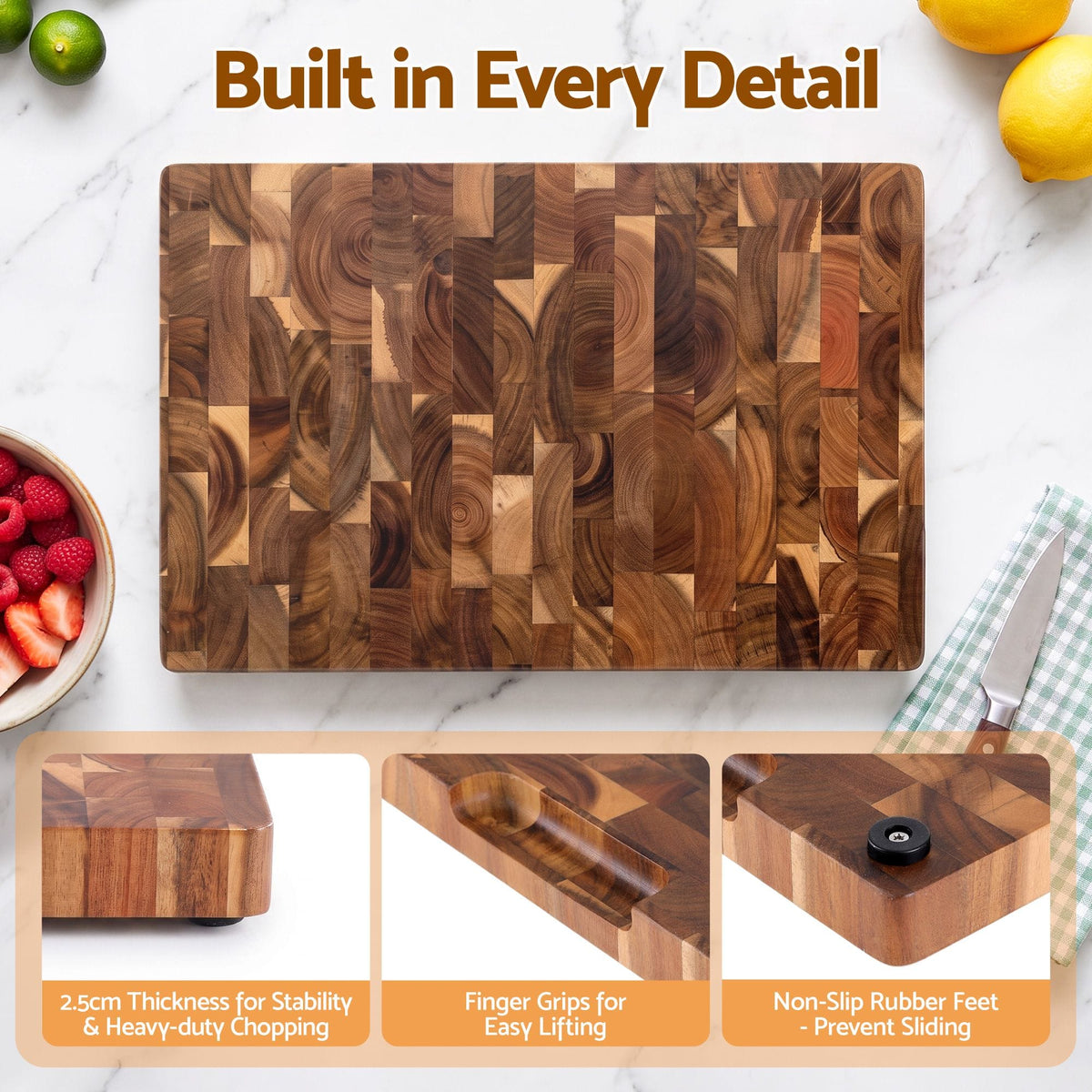 5-Star Chef Home & Garden > Kitchenware > Bakeware & Accessories 5-Star Chef Acacia Wooden Cutting Board End Grain Chopping Board