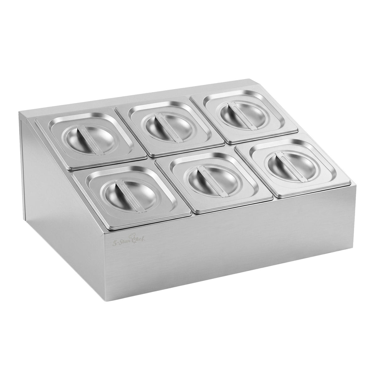 5-Star Chef Home & Garden > Kitchenware > Food Storage 5-Star Chef 6 Pan Food Serving Display Container Stainless Steel Food Container Lids