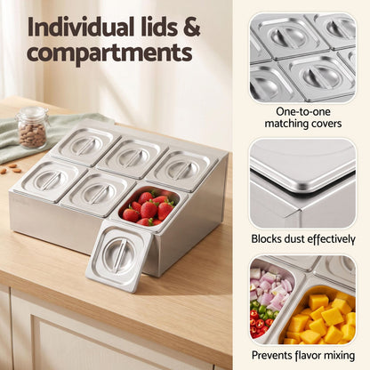 5-Star Chef Home & Garden > Kitchenware > Food Storage 5-Star Chef 6 Pan Food Serving Display Container Stainless Steel Food Container Lids