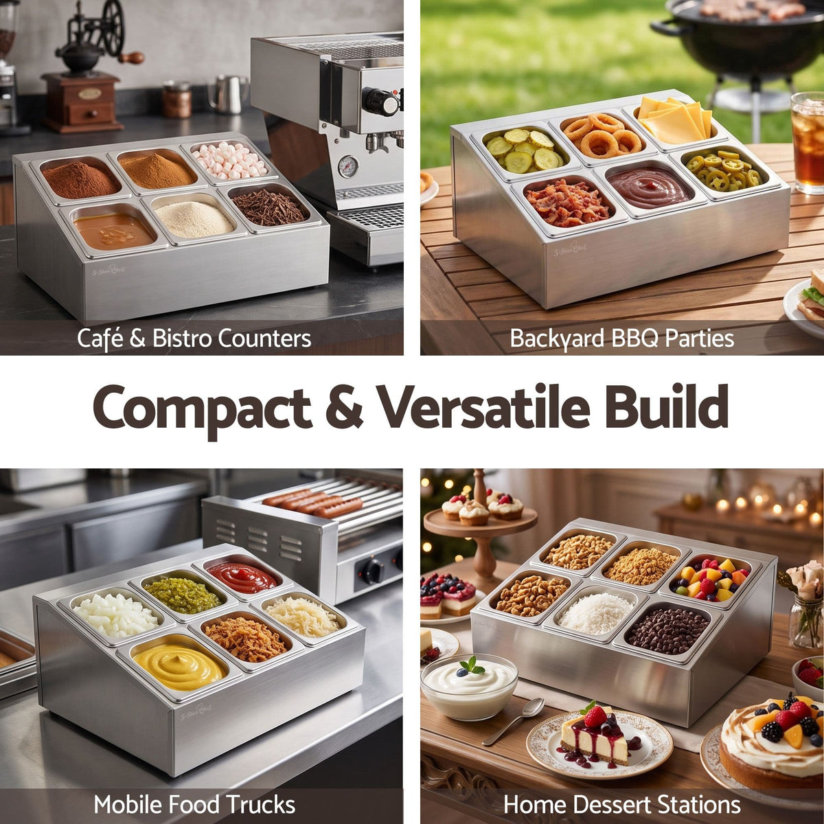 5-Star Chef Home & Garden > Kitchenware > Food Storage 5-Star Chef 6 Pan Food Serving Display Container Stainless Steel Food Container Lids