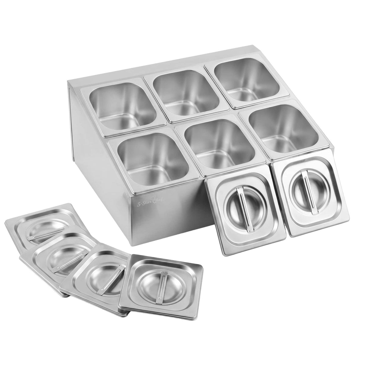 5-Star Chef Home & Garden > Kitchenware > Food Storage 5-Star Chef 6 Pan Food Serving Display Container Stainless Steel Food Container Lids