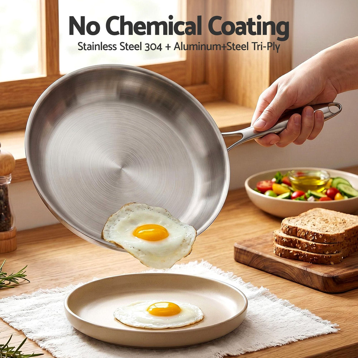 5-Star Chef Home & Garden > Kitchenware > Skillets & Frying Pans 5-Star Chef 30cm Stainless Steel Frying Pan Uncoated Frypan with Tri-Ply Body Silver