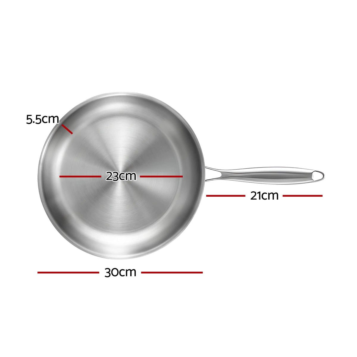 5-Star Chef Home & Garden > Kitchenware > Skillets & Frying Pans 5-Star Chef 30cm Stainless Steel Frying Pan Uncoated Frypan with Tri-Ply Body Silver