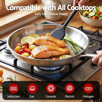5-Star Chef Home & Garden > Kitchenware > Skillets & Frying Pans 5-Star Chef 30cm Stainless Steel Frying Pan Uncoated Frypan with Tri-Ply Body Silver