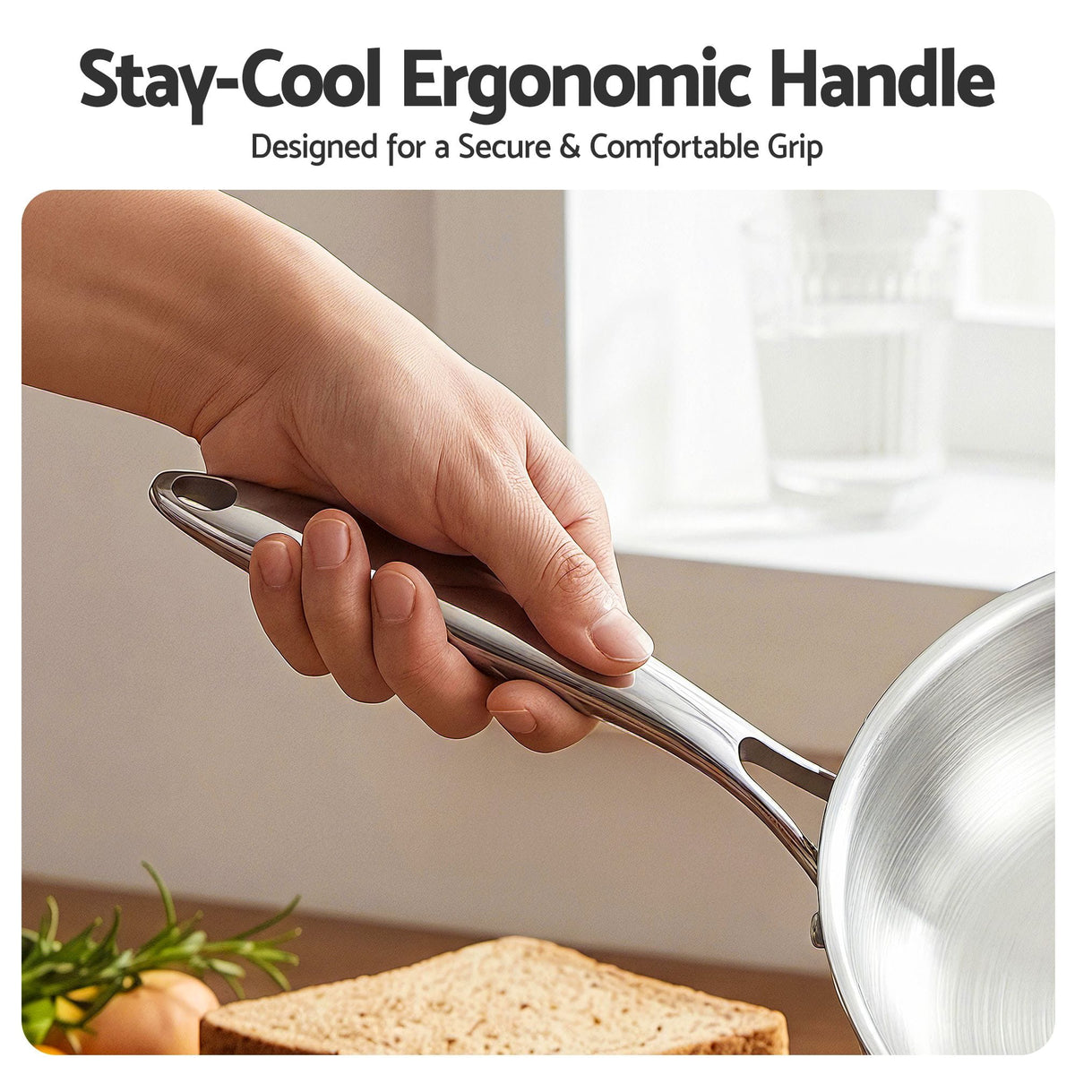 5-Star Chef Home & Garden > Kitchenware > Skillets & Frying Pans 5-Star Chef 30cm Stainless Steel Frying Pan Uncoated Frypan with Tri-Ply Body Silver