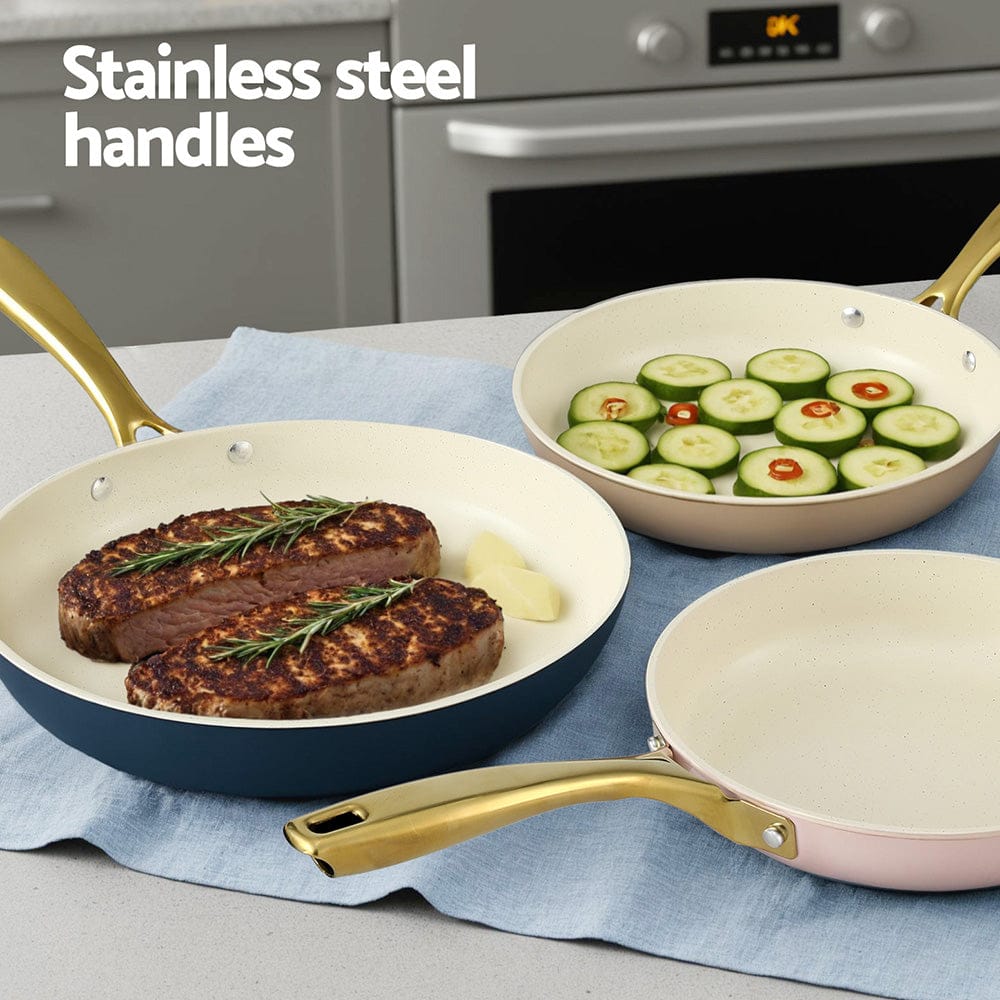 5-Star Chef Home & Garden > Kitchenware > Skillets & Frying Pans 5-star Chef Frying Pan 3PCS Shades Frypan Set Ceramic Coating Multi Colour