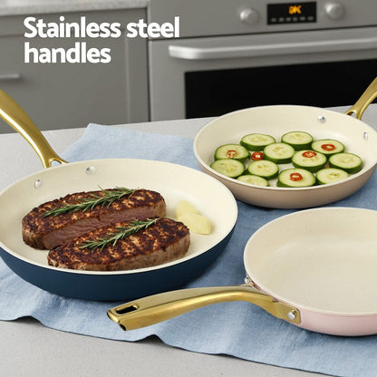 5-Star Chef Home & Garden > Kitchenware > Skillets & Frying Pans 5-star Chef Frying Pan 3PCS Shades Frypan Set Ceramic Coating Multi Colour