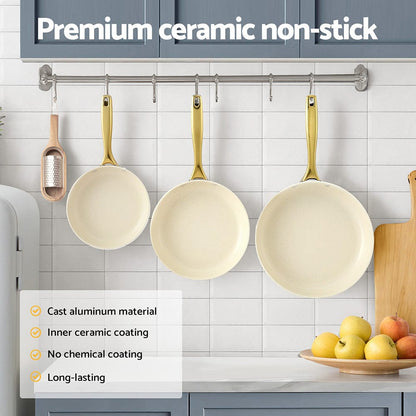5-Star Chef Home & Garden > Kitchenware > Skillets & Frying Pans 5-star Chef Frying Pan 3PCS Shades Frypan Set Ceramic Coating Multi Colour