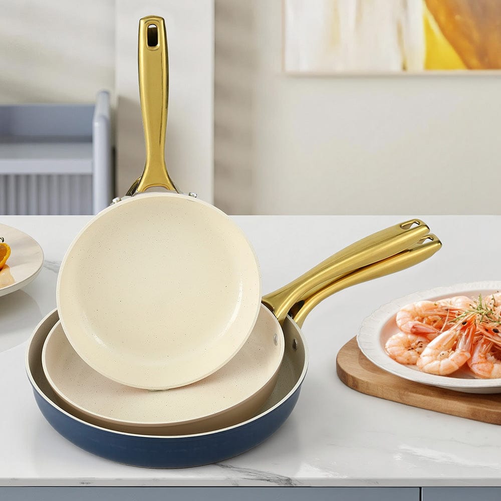 5-Star Chef Home & Garden > Kitchenware > Skillets & Frying Pans 5-star Chef Frying Pan 3PCS Shades Frypan Set Ceramic Coating Multi Colour