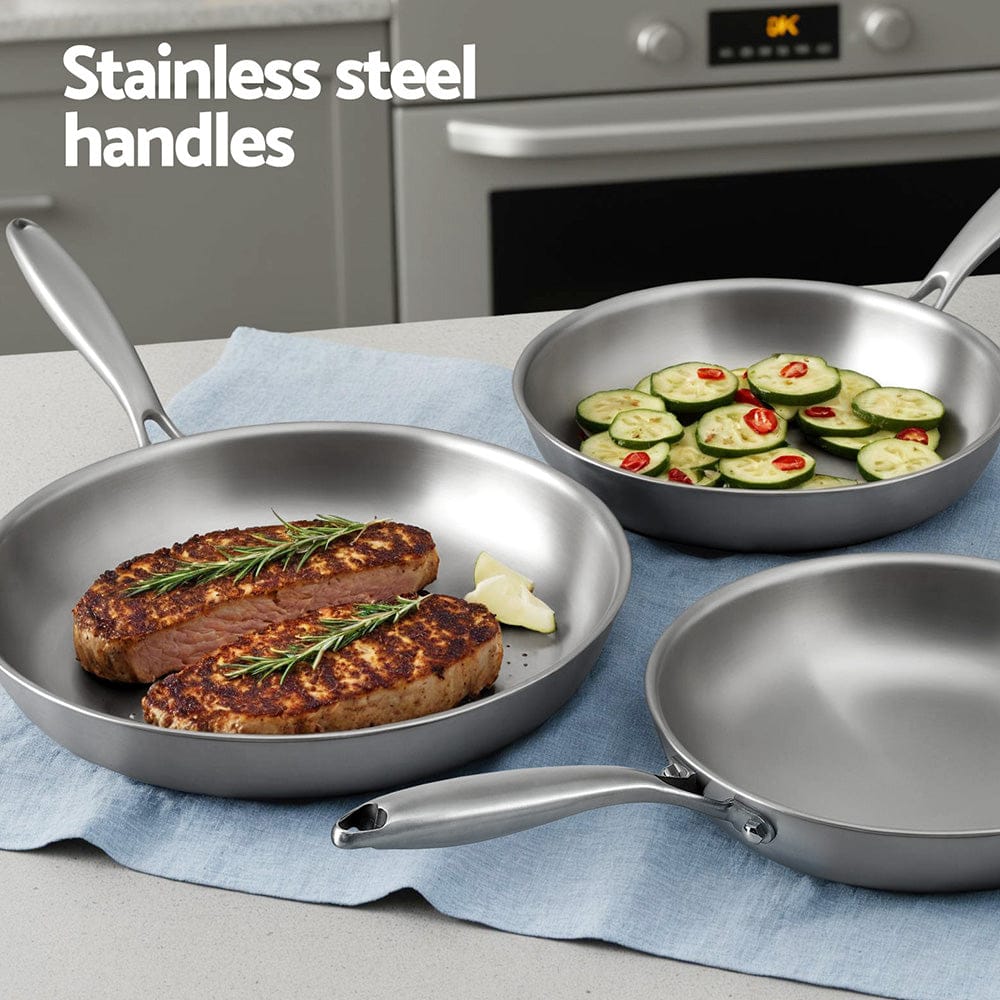 5-Star Chef Home & Garden > Kitchenware > Skillets & Frying Pans 5-star Chef Frying Pan Stainless Steel Uncoated Twin Frypan Set 25/30cm Silver