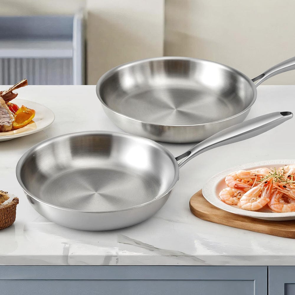 5-Star Chef Home & Garden > Kitchenware > Skillets & Frying Pans 5-star Chef Frying Pan Stainless Steel Uncoated Twin Frypan Set 25/30cm Silver