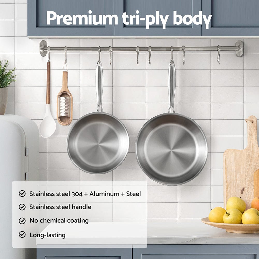5-Star Chef Home & Garden > Kitchenware > Skillets & Frying Pans 5-star Chef Frying Pan Stainless Steel Uncoated Twin Frypan Set 25/30cm Silver