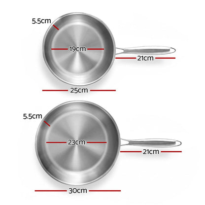 5-Star Chef Home & Garden > Kitchenware > Skillets & Frying Pans 5-star Chef Frying Pan Stainless Steel Uncoated Twin Frypan Set 25/30cm Silver