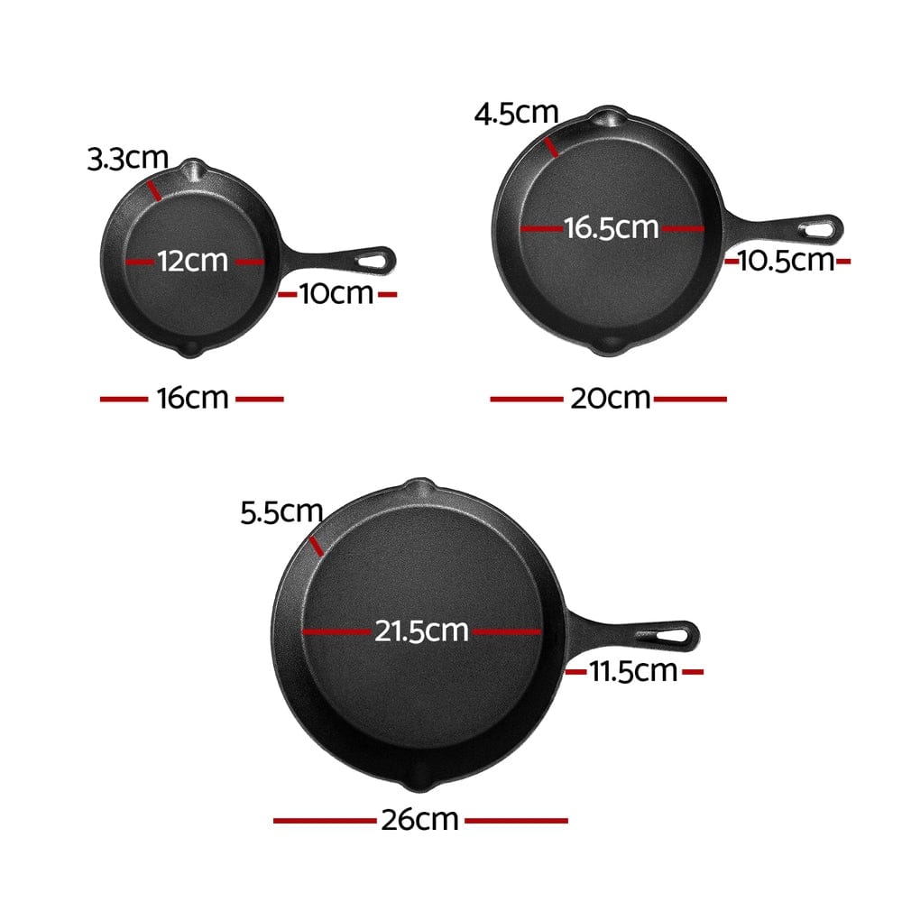 5-Star Chef Home & Garden > Kitchenware > Skillets & Frying Pans 5-star chef Non Stick Frying Pan Cast Iron 3PCS