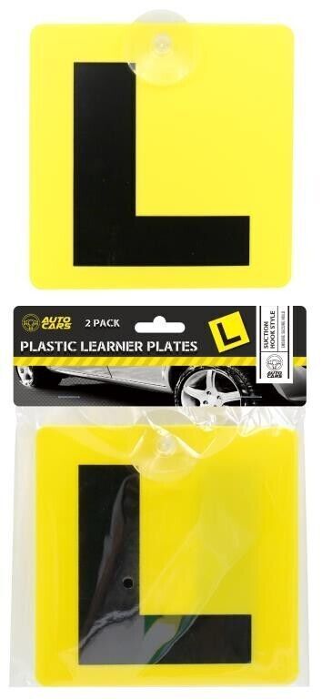 2 Pack Plastic Learners Yellow Ls L Plates Pair Secure Hold Suction Cups Hook