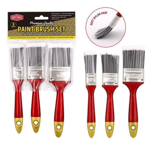 3 Painting Brush Soft Nylon Brushes Bristles Flat Paint Art Supplies Home Set