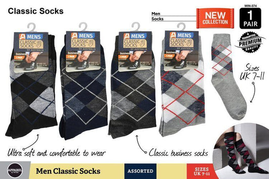 1 Pair Premium Black Men's Classic Business Pattern Dress work Socks 7-11