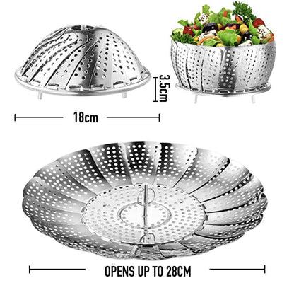 Steamer Basket Stainless Steel Expandable Folding Vegetable Mesh Tray 28cm