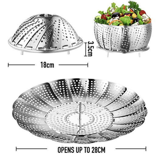 Steamer Basket Stainless Steel Expandable Folding Vegetable Mesh Tray 28cm