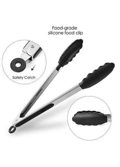 Nylon Tipped Stainless Steel Tongs 23CM Kitchen Clip Food Cooking Serving BBQ