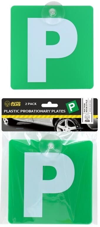 2 Pack Plastic Probationary Green Ps P Plates Pair Secure Hold Suction Cups Hook