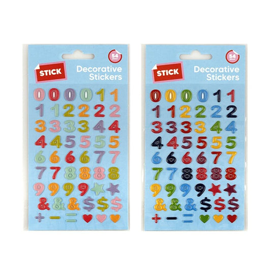 54 Numbers Colorful 3D Stickers Sheet Bullet Journal Bubble Style Hearts