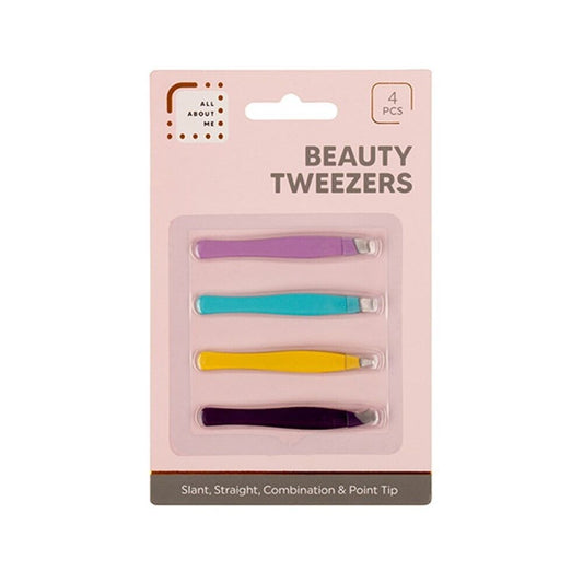 4x Eyebrow Tweezers Hair Beauty Slant Point Straight Puller Tip Steel Tweezer