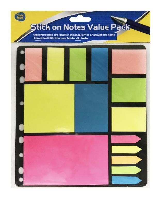 Neon Sticky On Notes Value Pack Assorted Prints Page Markers Memo Office Sign