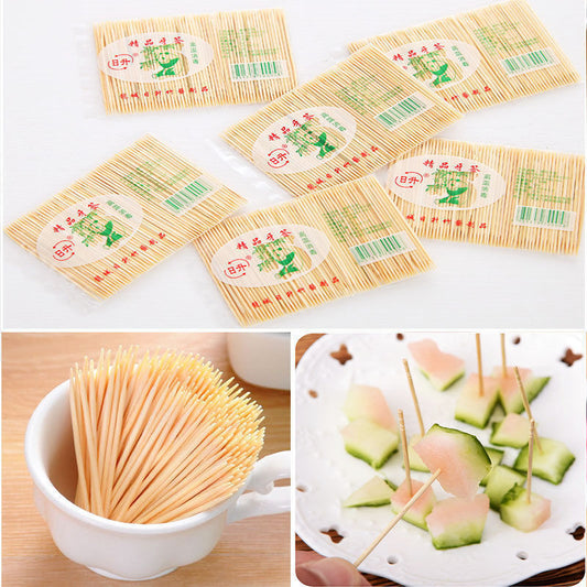 150pcs Two Heads Wood Stick Wooden Bamboo Toothpick Party Cocktail Food Picks
