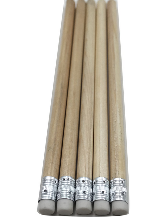 5x HB Lead Pencils with Eraser Rounded Wooden Style School Art Office stationery