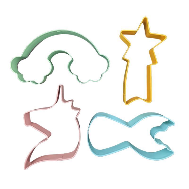 4 Pcs Biscuit Cookie Cutter Set Unicorn Rainbow Star Shape Cutters Mould DIY