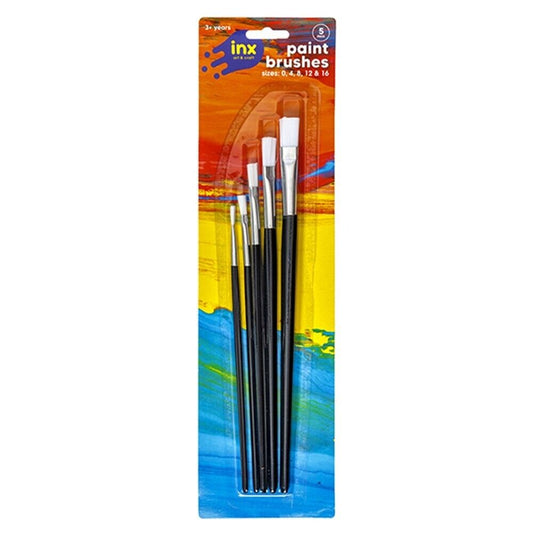 5 x Flat Paint Brush Sizes Set Bristle Canvas Preparation Oil Acrylic Watercolor