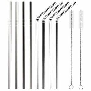 8X Stainless Steel Metal Drinking Straw Straight Bend Reusable Washable 2 Brush