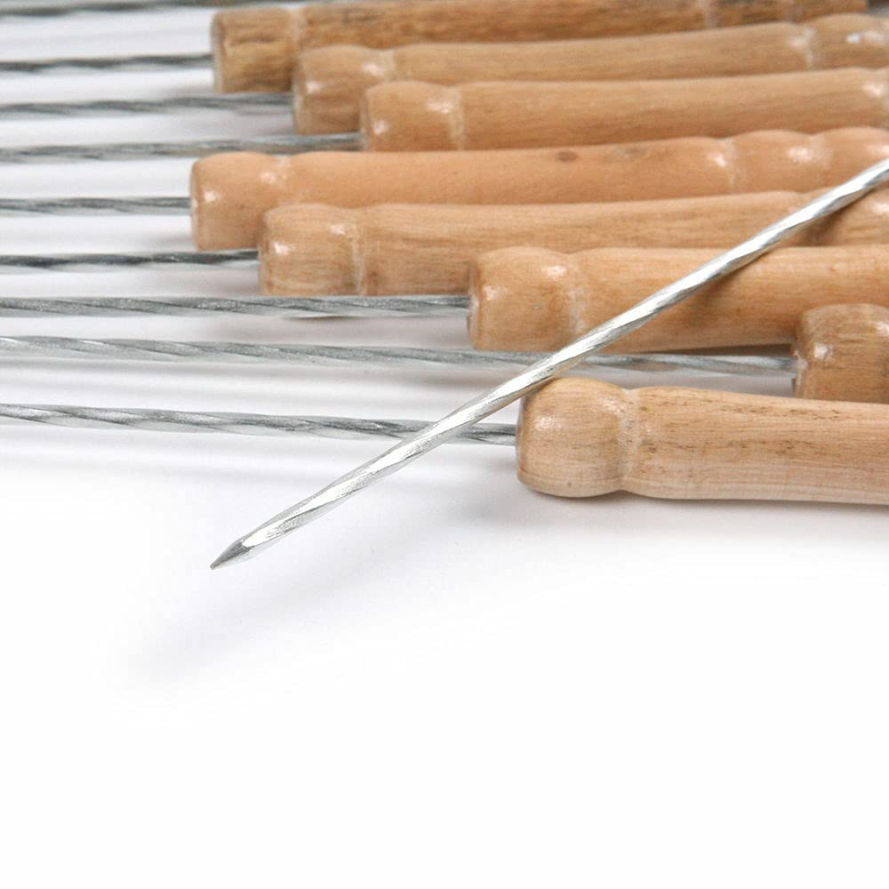 12X Outdoor Barbeque Skewers Needle Set with Wood Handle BBQ Kebab Stick