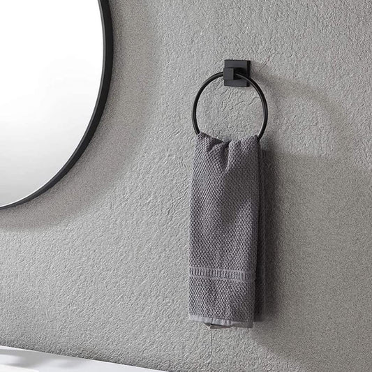 Matt Black Hand Towel Ring Rack Wall Mount Holder Solid Bathroom Rail Matte