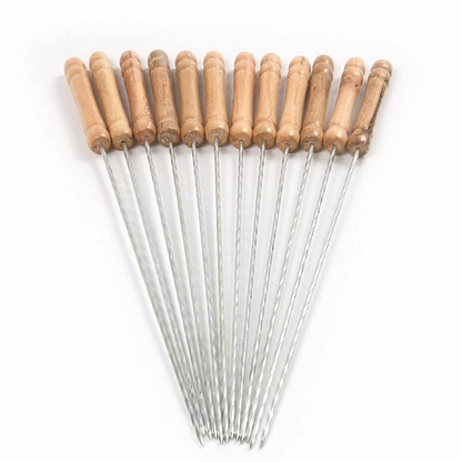 12X Outdoor Barbeque Skewers Needle Set with Wood Handle BBQ Kebab Stick