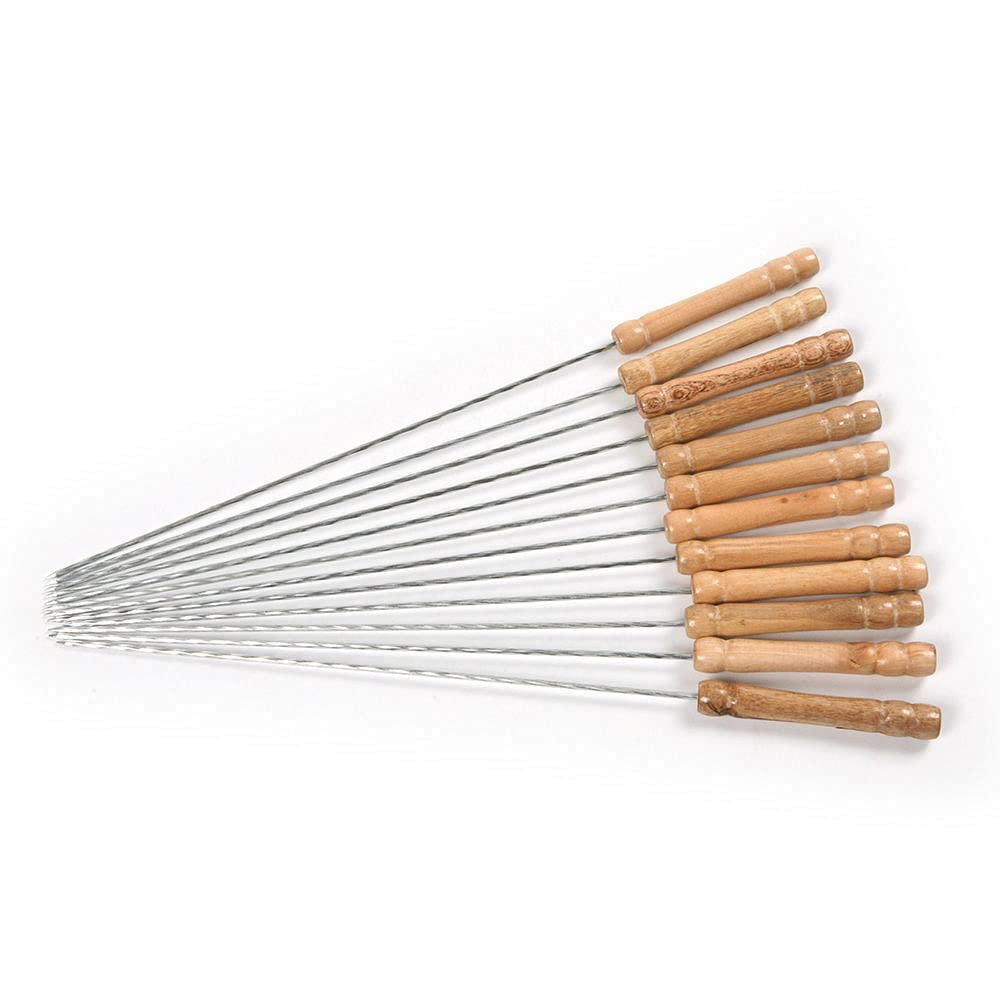 12X Outdoor Barbeque Skewers Needle Set with Wood Handle BBQ Kebab Stick