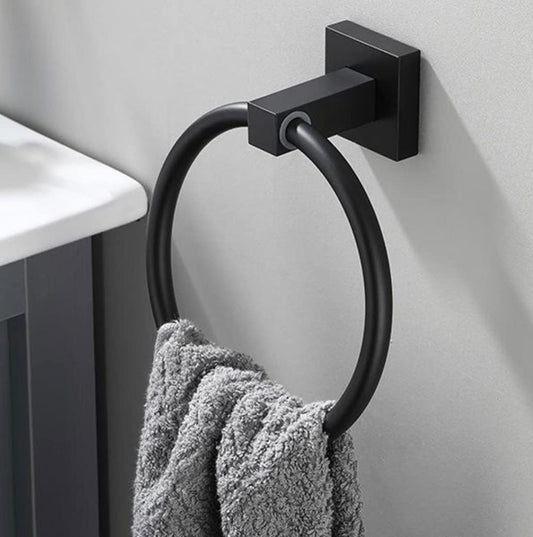 Matt Black Hand Towel Ring Rack Wall Mount Holder Solid Bathroom Rail Matte
