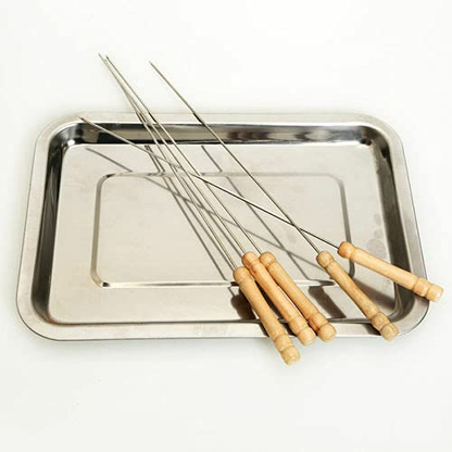 12X Outdoor Barbeque Skewers Needle Set with Wood Handle BBQ Kebab Stick