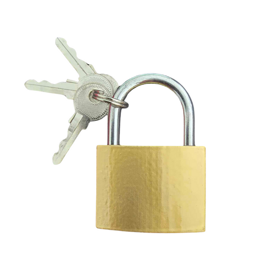 40mm Heavy Duty Padlock Long Shackle Brass Luggage Lock Cut Resistance + 3 keys