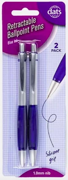 2pk Blue Ink Pen Ballpoint Retractable with Silicone Grip School Office