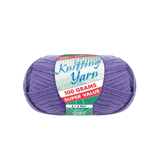 100g Violet Soft Knitting Yarn 100% Acrylic Solid 8/3 ply Skein Craft Crochet