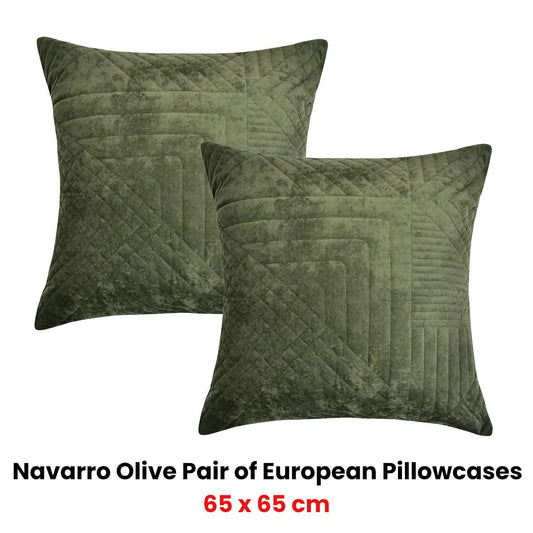 Bianca Pair of Navarro Olive European Pillowcases 65 x 65cm