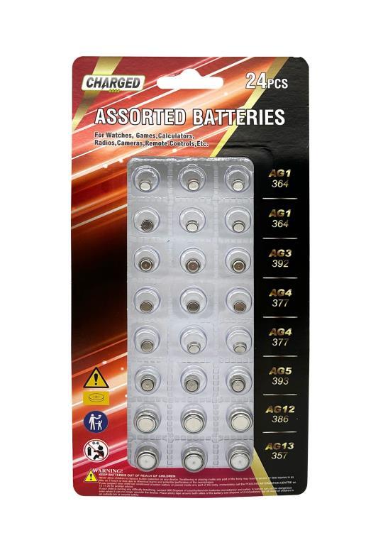 24 Pcs Assorted Button Cell Watch Batteries  AG 1 3 4 5 12 13 Sealed Remote
