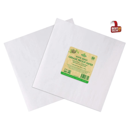 50 Pack White Oil Grease Proof Paper Food Eco Sandwich Wrapping Pastry 25x25cm