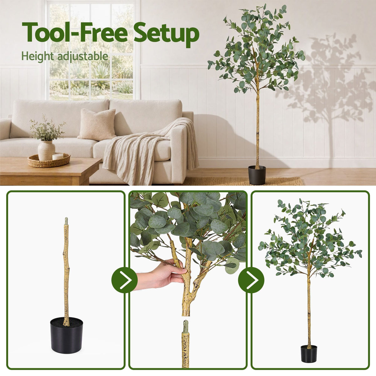 Alona.com.au Home & Garden > Artificial Plants > Artificial Flowers & Plants Artiss 150cm Artificial Eucalyptus Tree with Realistic Textured Leaves for Indoor Home Office Decor