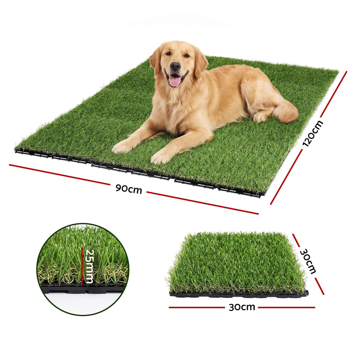 Alona.com.au Home & Garden > Artificial Plants > Artificial Grass Prime Turf Artificial Grass Turf Tiles Interlocking Fake Grass Mat for Balcony Pet 12 Pack