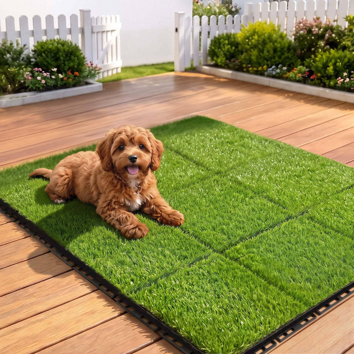 Alona.com.au Home & Garden > Artificial Plants > Artificial Grass Prime Turf Artificial Grass Turf Tiles Interlocking Fake Grass Mat for Balcony Pet 9 Pack
