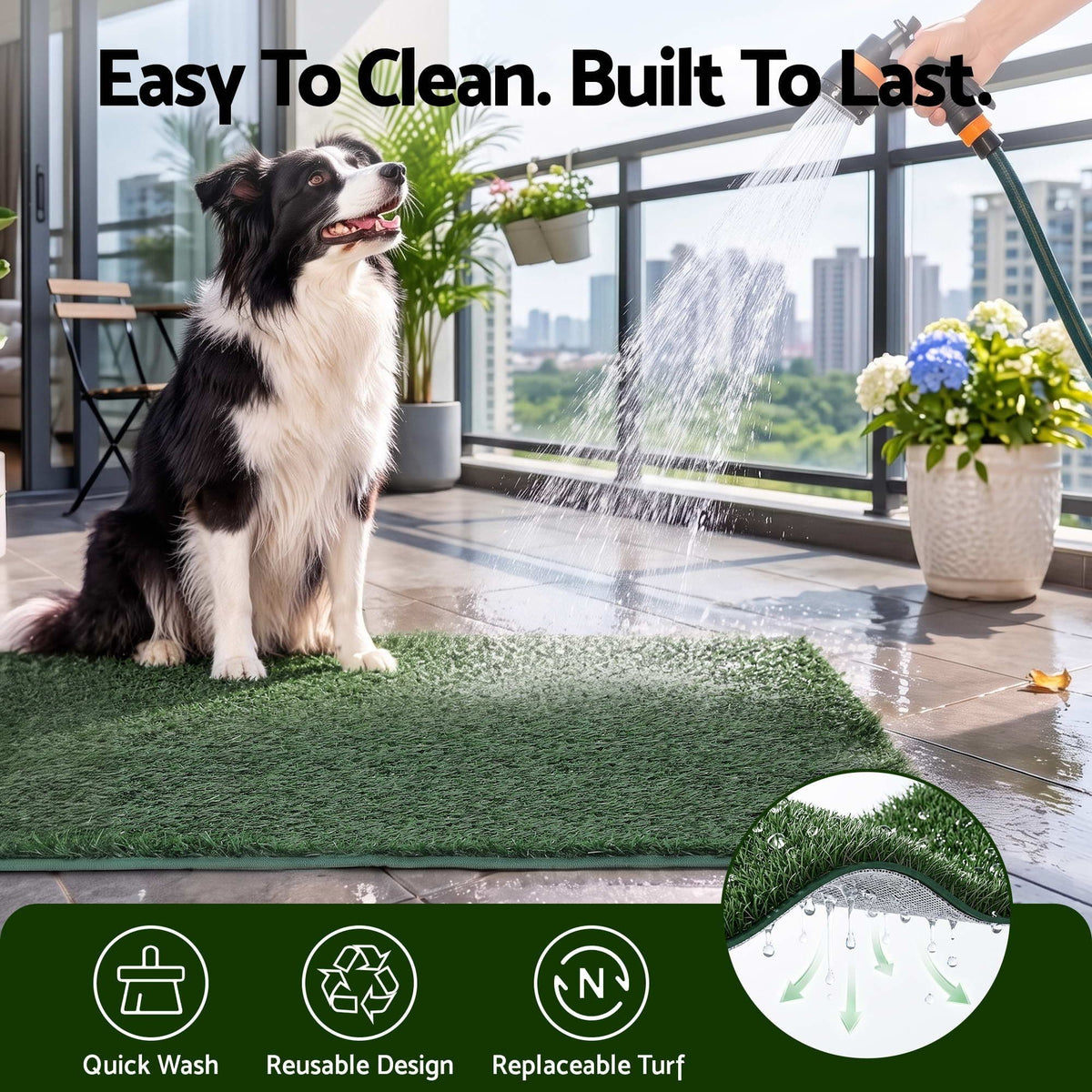 Alona.com.au Home & Garden > Artificial Plants > Artificial Grass Prime Turf Foldable Dog Grass Potty Pad High Wall Tray for Apartment Balcony RV travel L
